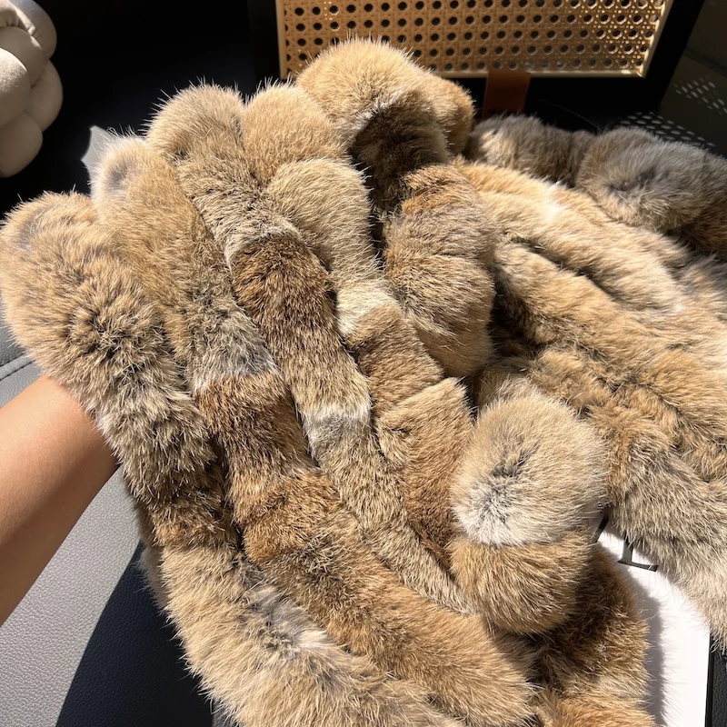 صحيح أرنب الفراء مثلث شال عباءة دافئة وسميكة الرقبة حماية وشاح فرو الأرنب الحقيقي وشاح شال في الخريف والشتاء
