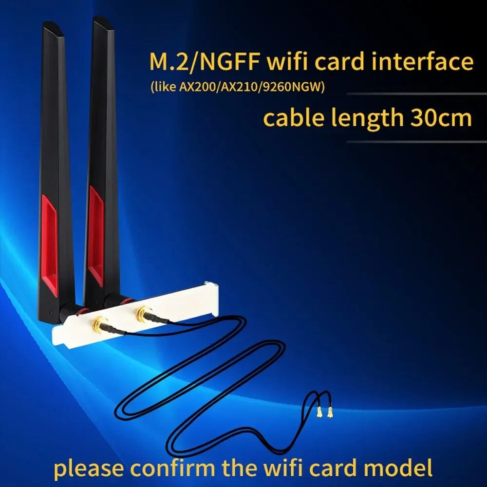 2Pcs 10dBi Dual Band 2.4GHz 5.8GHz WiFi BT Antenna RP-SMA MHF4 IPEX4 Cable Kit High Gain for M.2 NGFF WiFi Card AX200 AX210