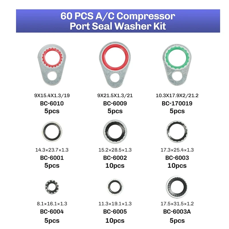 A/C O Ring Kit,Car Accessories Gasket,O Ring Assortment Kit,AC O Ring Kit,60Pcs AC Seal Kit,A/C Compressor Seal Kit