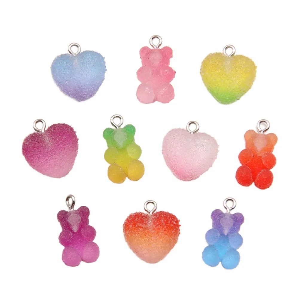 20Pcs Gradient Color Candy Resin Bear Star Heart Charms Pendant For DIY Keychain Necklace Earrings Jewelry Making Accessories
