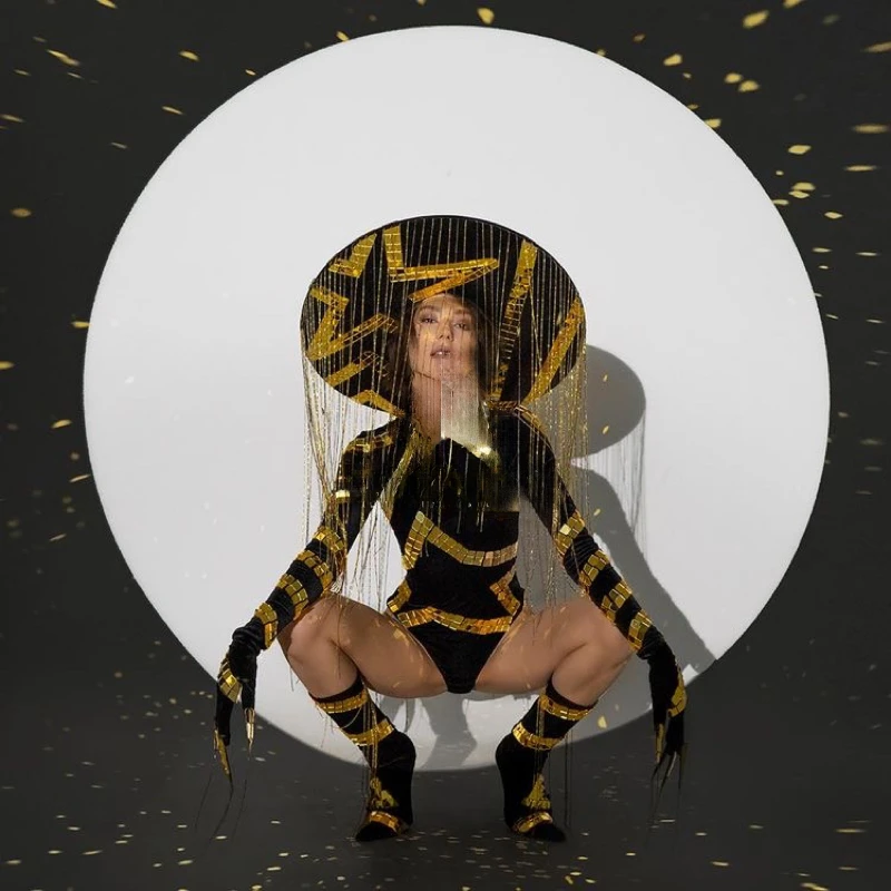 Gogo Golden Lens Nightclub Sexy Performance Costume Hat Suit Bar Female Costumes Stage DJ Clothing Cosplay Festival Suit