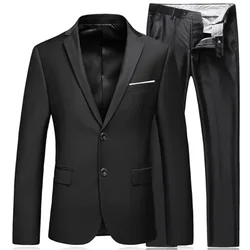 2 Piece Men's Business Fashion High Quality Gentleman Black Suit Set / Blazers Coat Jacket Pants Classic Trousers