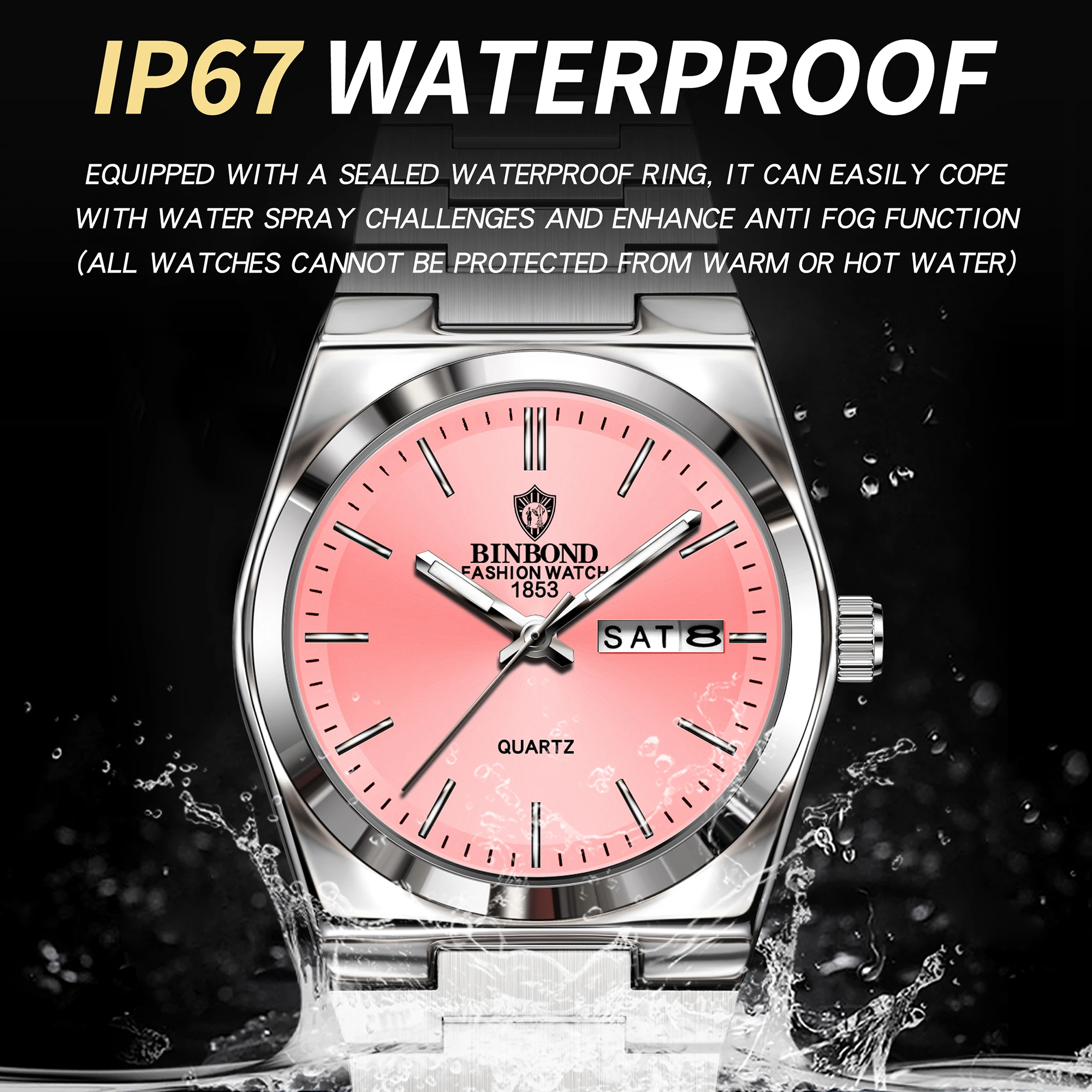 BINBOND Quartz Watches For Women Luxury Luminous Waterproof Auto Date Week Display Women's Watch Reloj Ladies Timepiece image 5