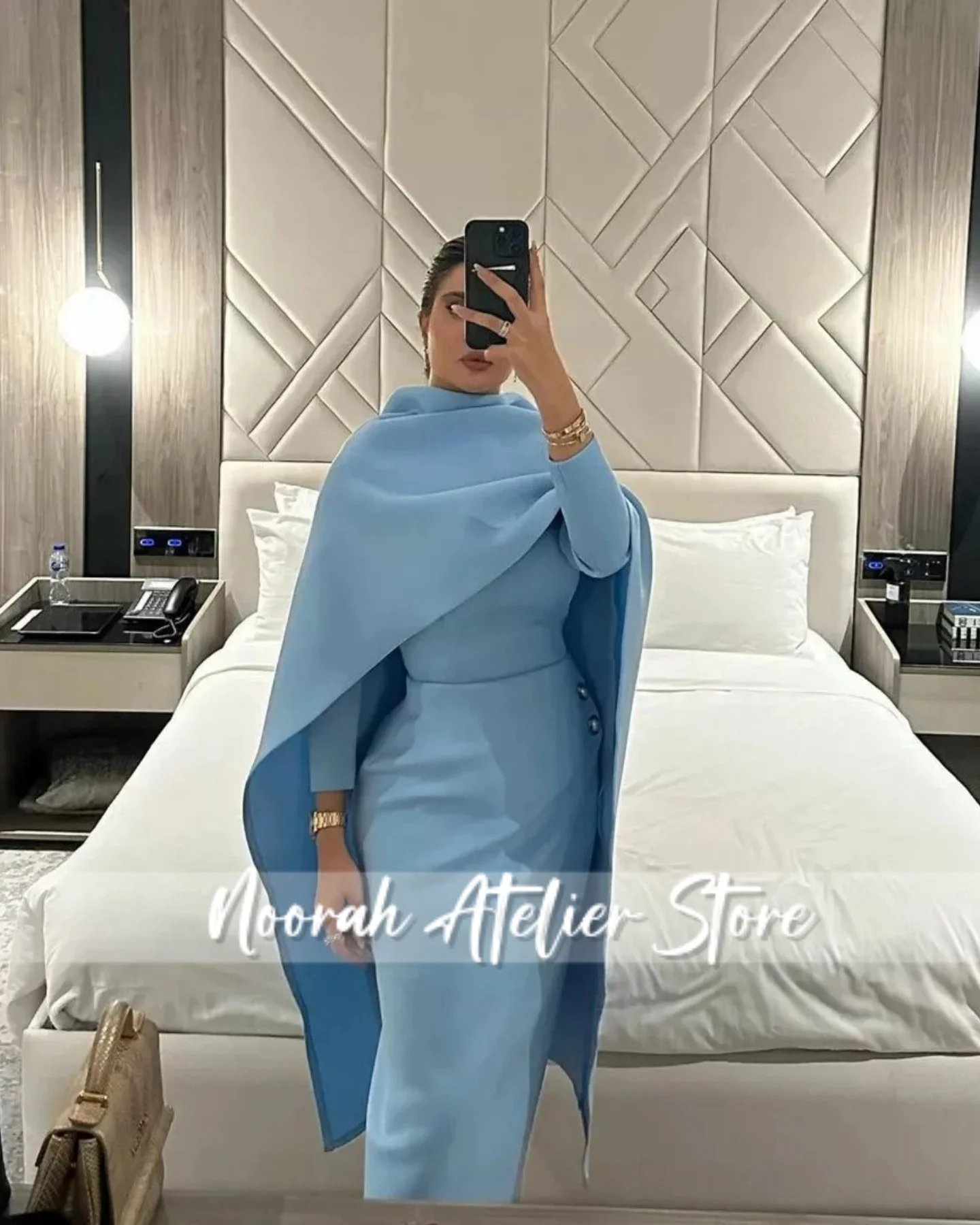 فساتين سهرة فاخرة أنيقة باللون الأزرق السماوي H N نصف كيب المملكة العربية السعودية 2025 فساتين زفاف Fساتين فستان حفلات طويل مخصص