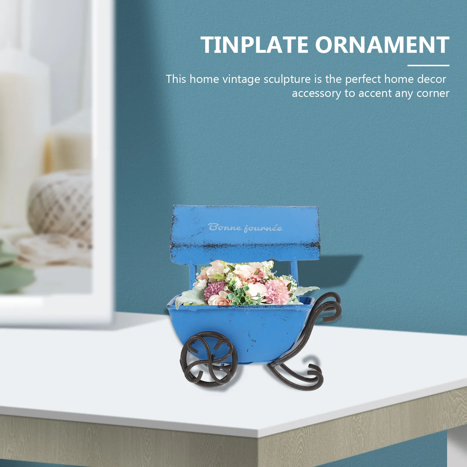 Tinplate Cart Trolley Rustic Durable Home Tabletop Sculpture Desktop Decor Photography Prop Retro Art Craft Cart Trolley Model