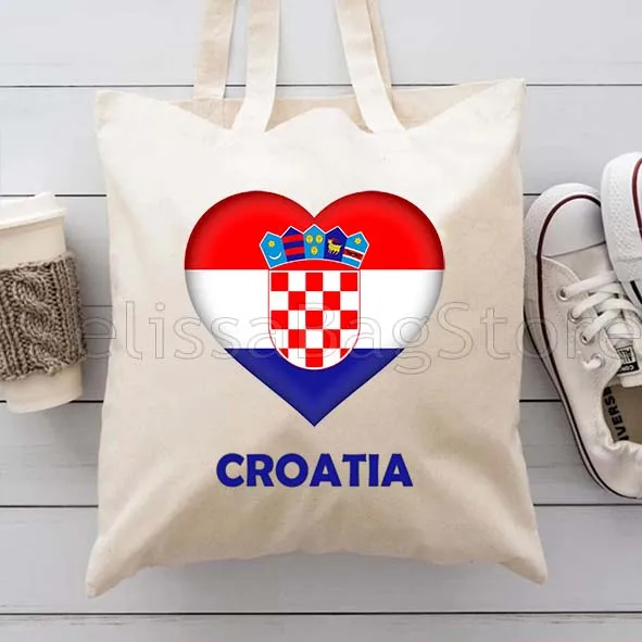 Canada Brazil Croatia Germany Haiti Iceland Uruguay Heart Flag Canvas Shoulder Tote Bag Harajuku Shopper Shopping Casual Handbag