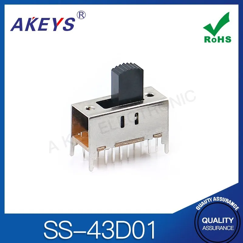 10pcs SS-43D01 (4P3T) 14mm Handle Height 3 Position Toggle Sliding Switch 4 Fixed Feet 16 Pin Vertical