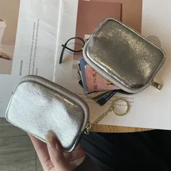 Crack Cowhide Silver Coin Purse Women's Genuine Leather Ins Style Coin Money Storage Bag Headphone Small Card Purse