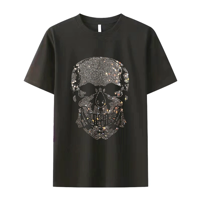 

2024 Fashion Man Tshirts Big Size Rhinestones Skulls Top Cotton High Quality T-shirt