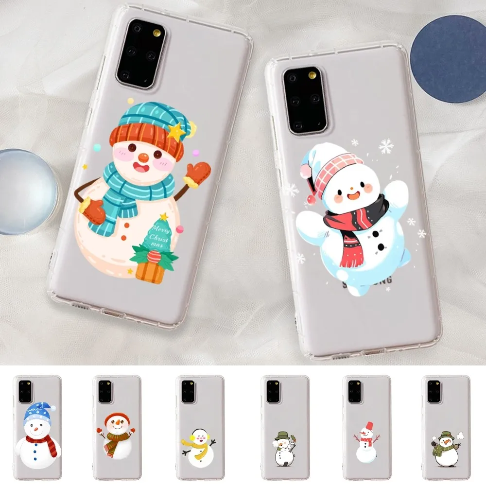 Winter Cute Snowman Phone Case For Samsung S 20 21 22 23 for Redmi Note7 8 9 10 for Huawei P20 30 40 Clear Case