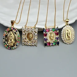 Fashion Metal Zircon Virgin Mary Guadalupe Pendant Necklace Jewelry For Women Religious Gifts