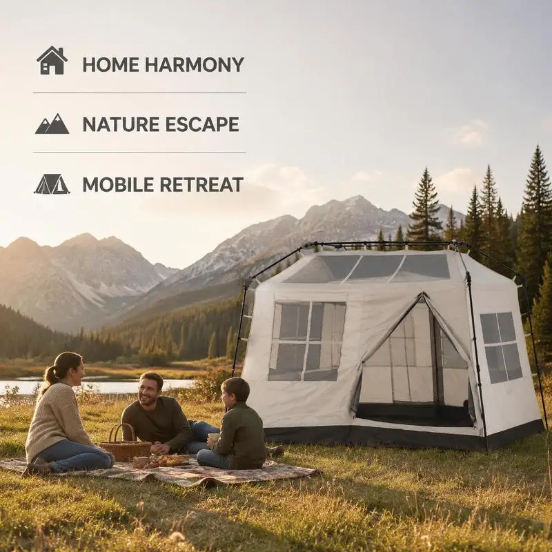 Tente de camping pop-up pour 4 personnes 275x245x188 cm, tente familiale pliable avec 4 fenêtres en maille, 2 ouvertures latérales, porte double, pour camping, pique-nique, festivals