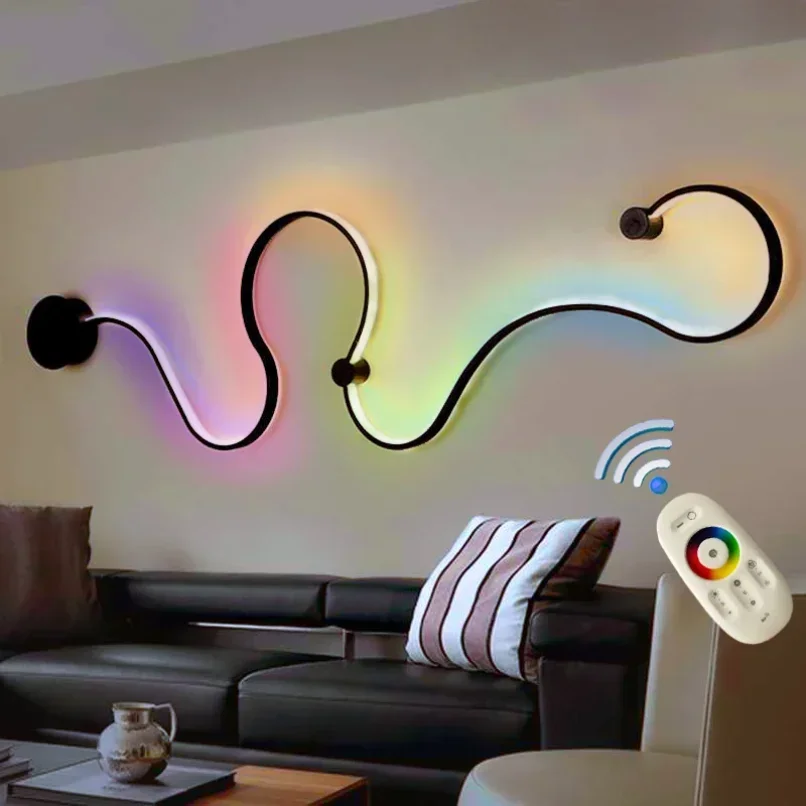 

Modern Black White RGB LED Wall Lamps Bedroom for Home Background Atmosphere Living Room Light Wand Lights RGB Remote Lights