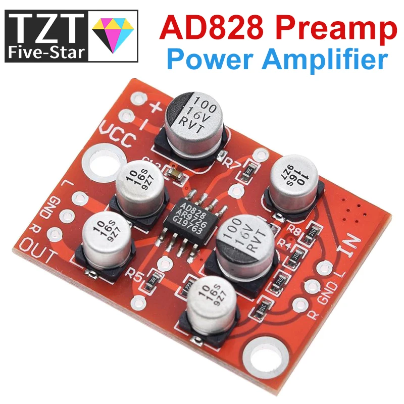 TZT  1/5PCS DC 5V-15V 12V AD828 Stereo Preamp Power Amplifier Board Preamplifier Module