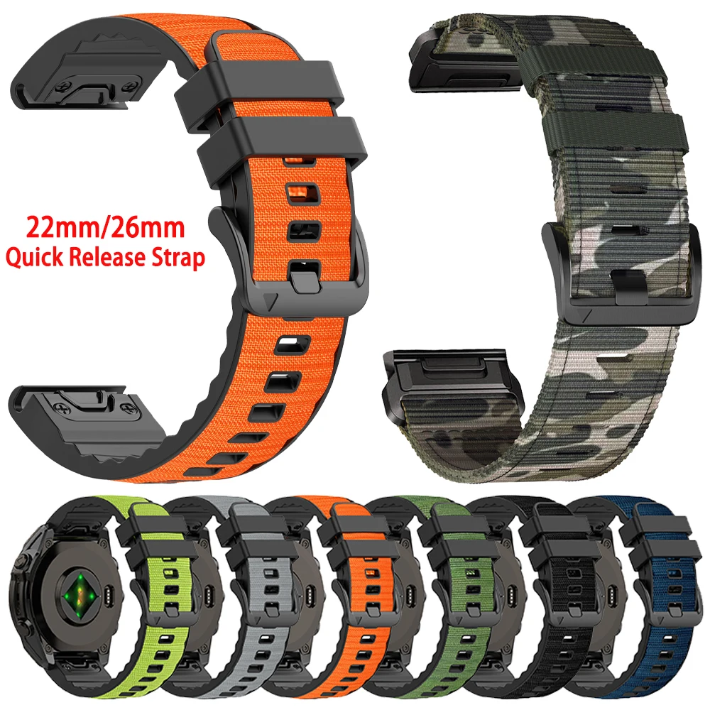QuickFit 22mm 26mm Nylon-Uhrenarmband für Garmin Fenix E 8 Pro 47mm 51mm 7 7X 6 6X 5/Epix Pro/Enduro 3/970 Silikonarmband