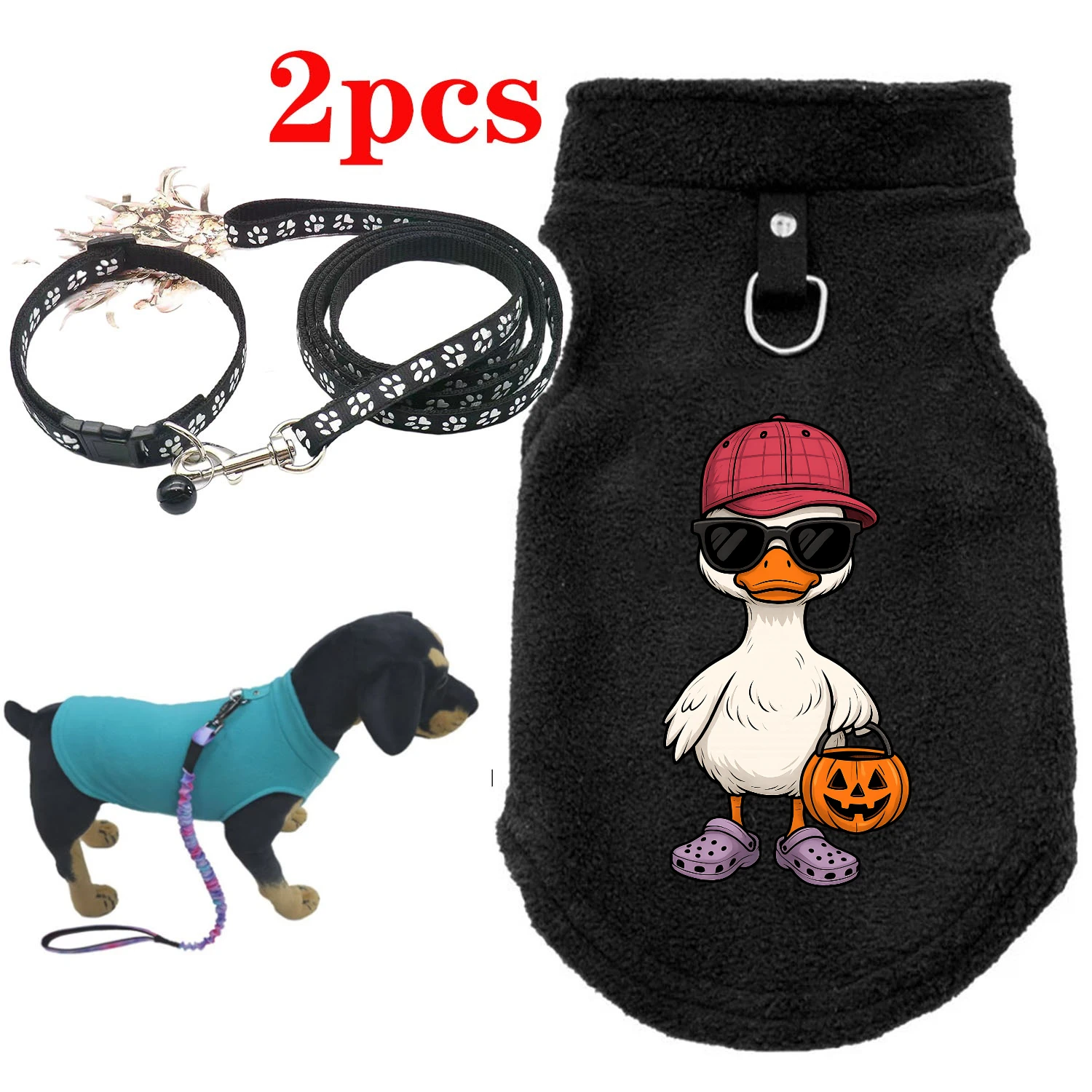 2PCS Winter Dog Clothes Warm and Pet Printed Dog Fancy Dress Small Clothing Coat Jackets Large Medium Hooded Cute Shirt Home