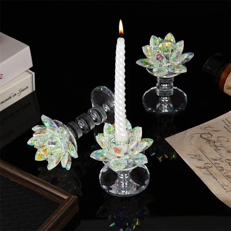 Lotus Crystal Candlestick Ornament Decoration Candle Holder Romantic Candlelight Dinner Party Stick Candle Stand Wedding