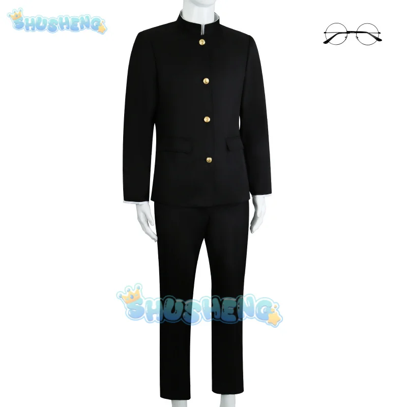 Anime dandadan Ken Takakura cosplay costume okarun school uniform black jacket gakuran outfit glasses Halloween party women men