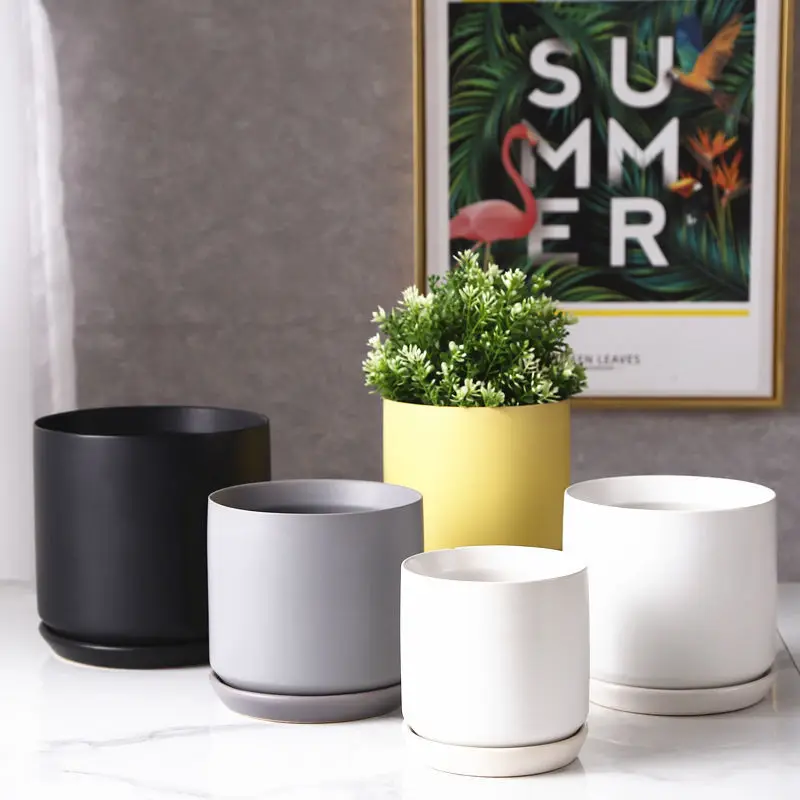 Nordic Light Luxury Ceramic Flowerpot with Tray Round Square Marble Pattern Simple Green Dill Succulent Green Plant Creative Pot