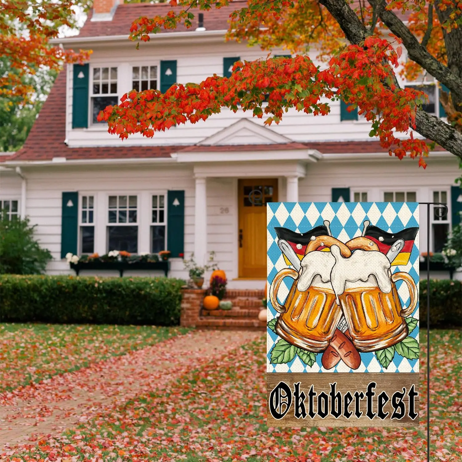 AVOIN colorlife Germany Oktoberfest Garden Flag 12x18 Inch Double Sided Outside, Bavarian Checkered Beer Festivals Yard Outd XXP