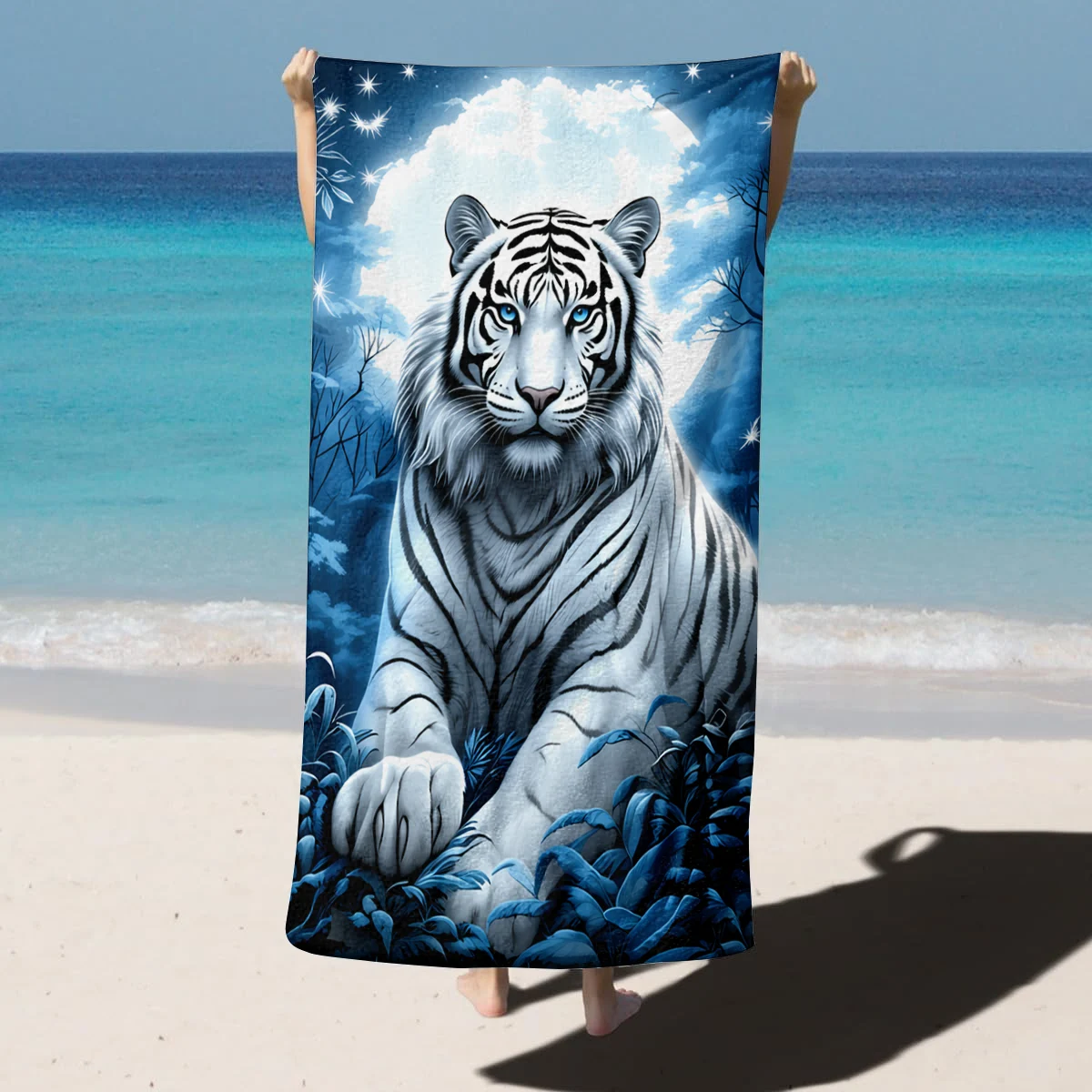 1PC White Tiger Lion pattern for family friends Gifts Towel Quick-Dry Beach Towel For Yoga Tourism Beach GYM Camping Swimming