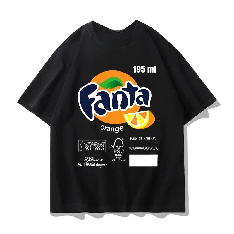 Fanta Beverage-Camiseta de manga corta para hombre y mujer, ropa de marca de moda con estampado de dibujos animados, color melocotón, naranja y refresco