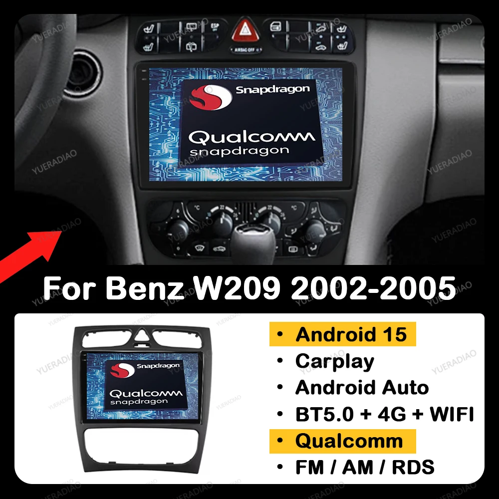 

Android 15 Car Radio For Mercedes Benz C-Class W209 C200 C320 C350 CLK W203 2002 - 2005 Multimedia Video Player 4G WIFI GPS NAVI