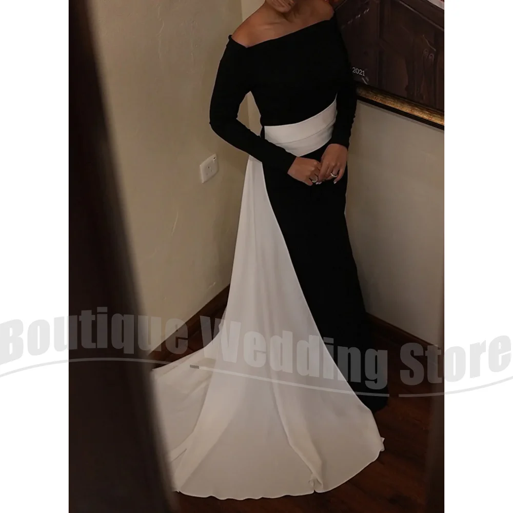 

Модные вечерние платья Элегантные прямые вечерние платья с открытыми плечами и длинными рукавами Шикарные платья для выпускного вечера длиной до пола по индивидуальному заказу