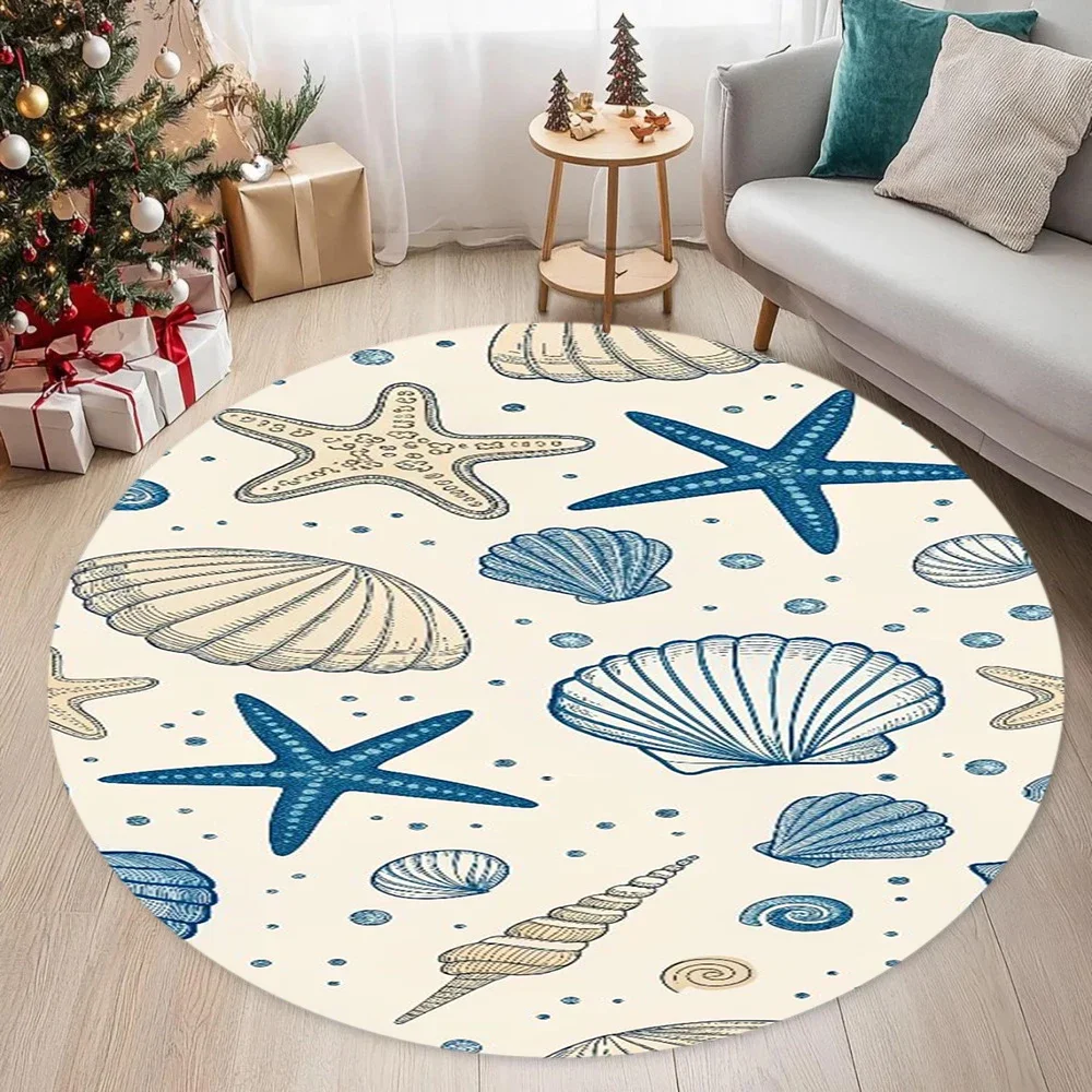 Ocean Life & Marine Theme Carpet Mat Rug, Tropical Sea & Nautical home decoration with Blue Beige Tone for Living Room Bedroom