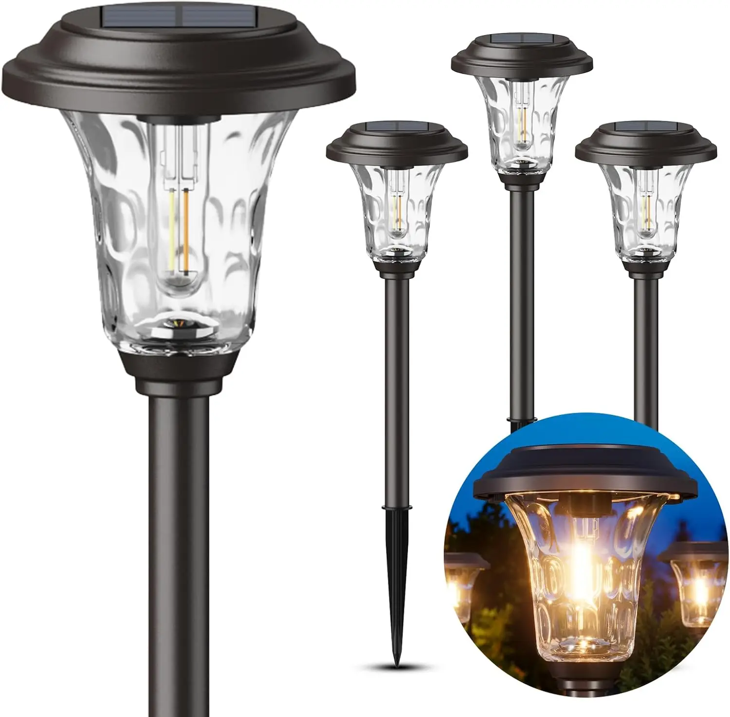 

Набор из 4 металлических солнечных светильников для дорожек, водонепроницаемые уличные садовые светильники с опциями теплого/холодного белого света для двора и подъездной дорожки