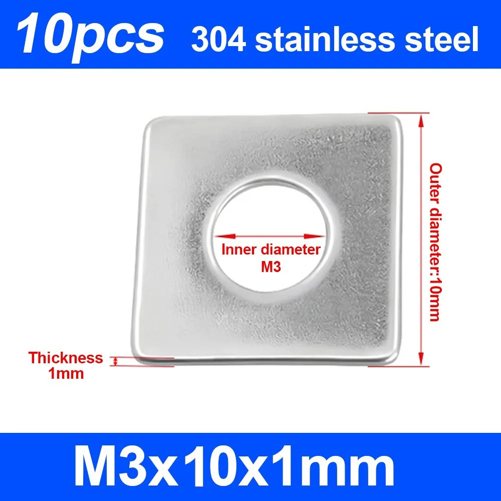 10Pcs M3-M20 Square Plate Washer 304 Stainless Steel Square Design Square Gasket Rustproof Corrosion Resistant