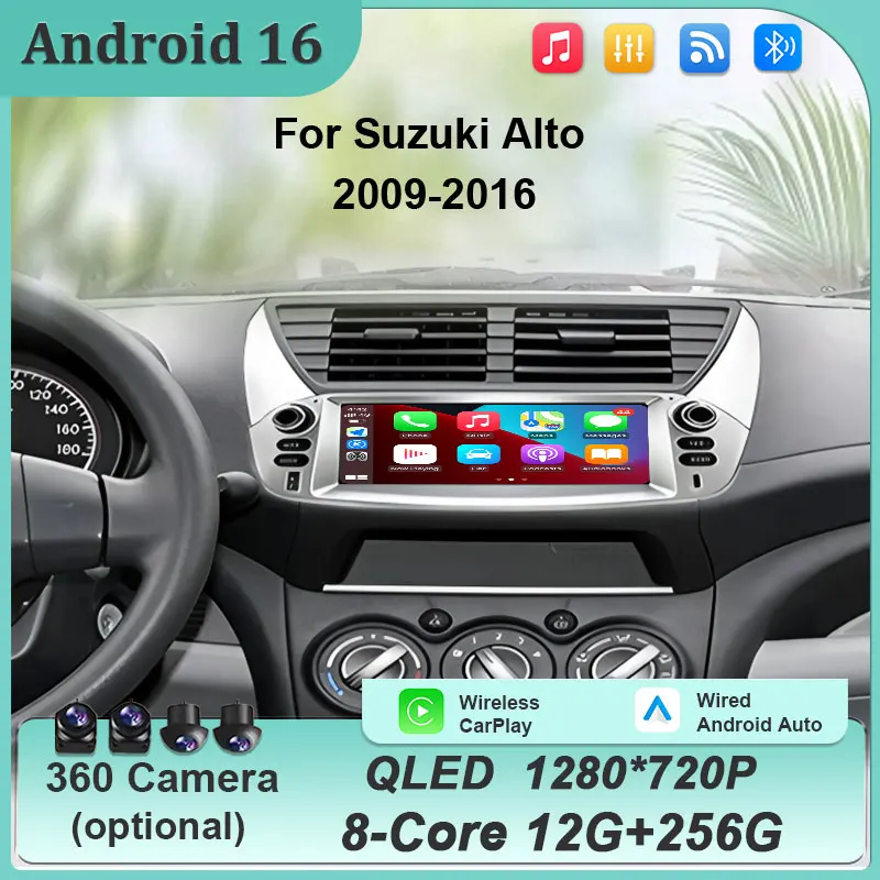 Rádio de Carro Android 16 de 7 Polegadas para Suzuki Alto 2009-2016 com Navegação GPS, WiFi, Bluetooth, FM, Tela Sensível ao Toque e Unidade de Estéreo Multimídia