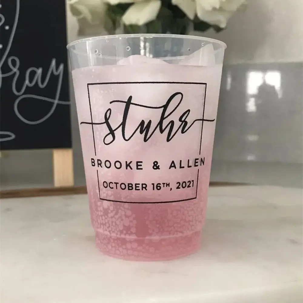 

Wedding Bridal Shower Shatterproof Cups, Custom Reception Cups, Frosted Plastic Cups, Modern Wedding Reception Decor, Engagement