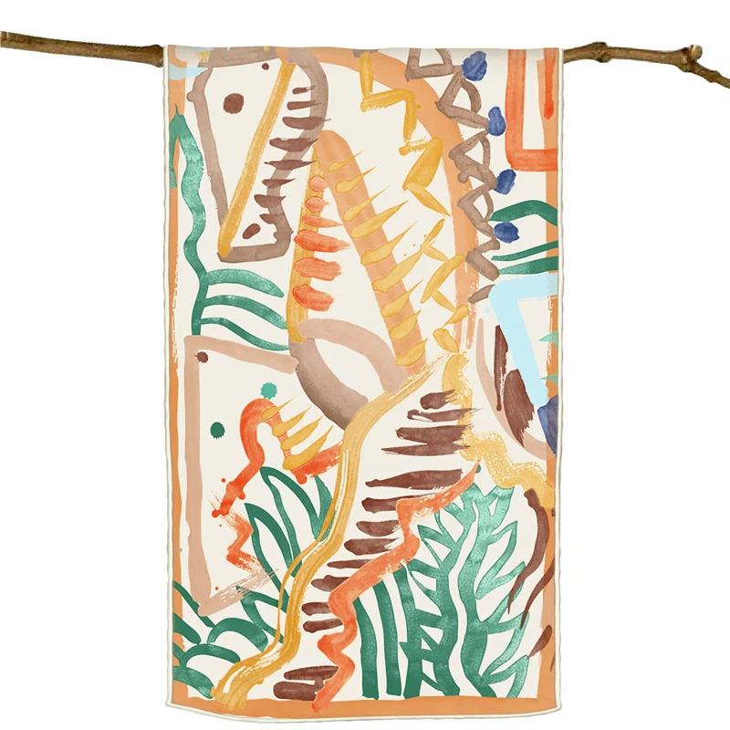 Pobing Twill Seiden schal Frauen Poncho Hand gerollt Graffiti gedruckt lange Schals Wraps Bandana großen Schal Hijabs weibliche Foulards – Detail 9