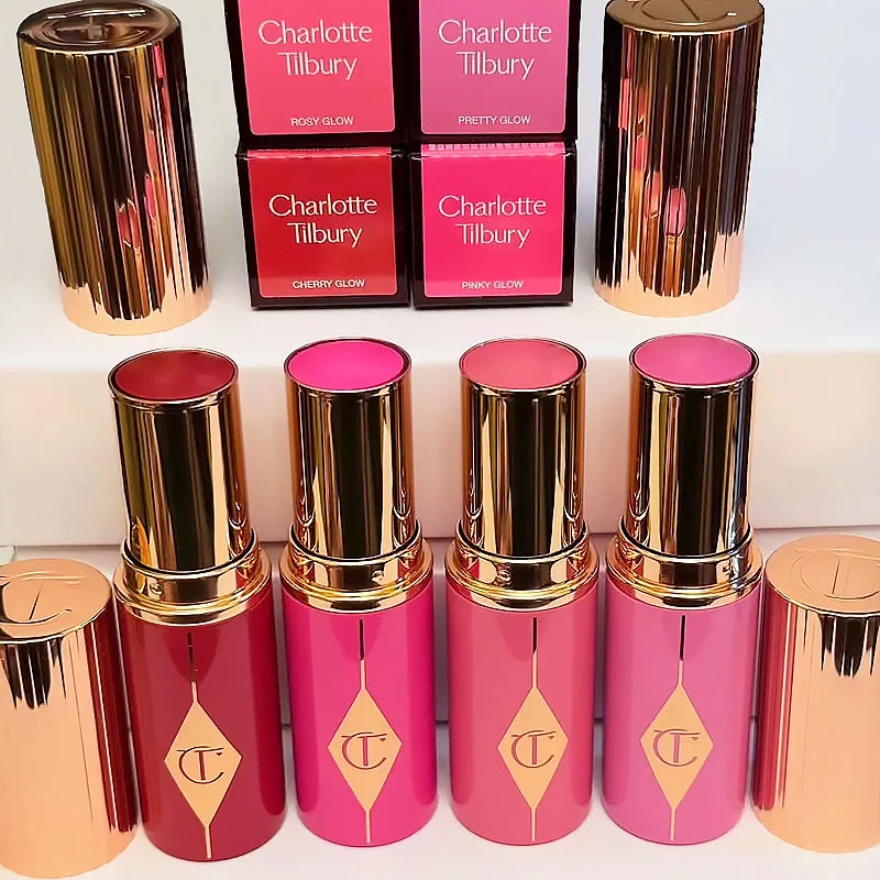 Hot Charlotte New 4 Colors Lip gloss 5.5ml Lipstick+eyeliner Set Sample & Colorful Water Powder Blusher Stick Tilbury Cosmetics