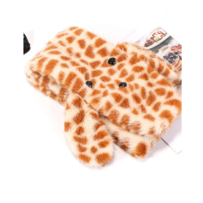 Cute Animal Hat Scarf Two Piece Set Women Tiger Patterned Teddy Bear Ears Plush Fisherman Hat Cold Resistant Warm Cartoon Scarf