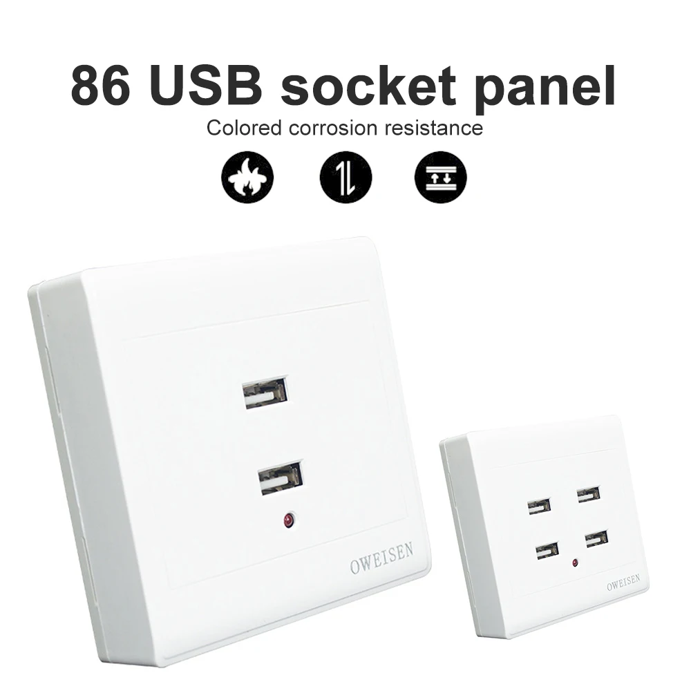 2/4 porty USB Adapter elektryczny 220V/36V do 5V Stacja ładująca do montażu na ścianie Zasilacz Wtyczka Gniazdo ze światłem LED do domu