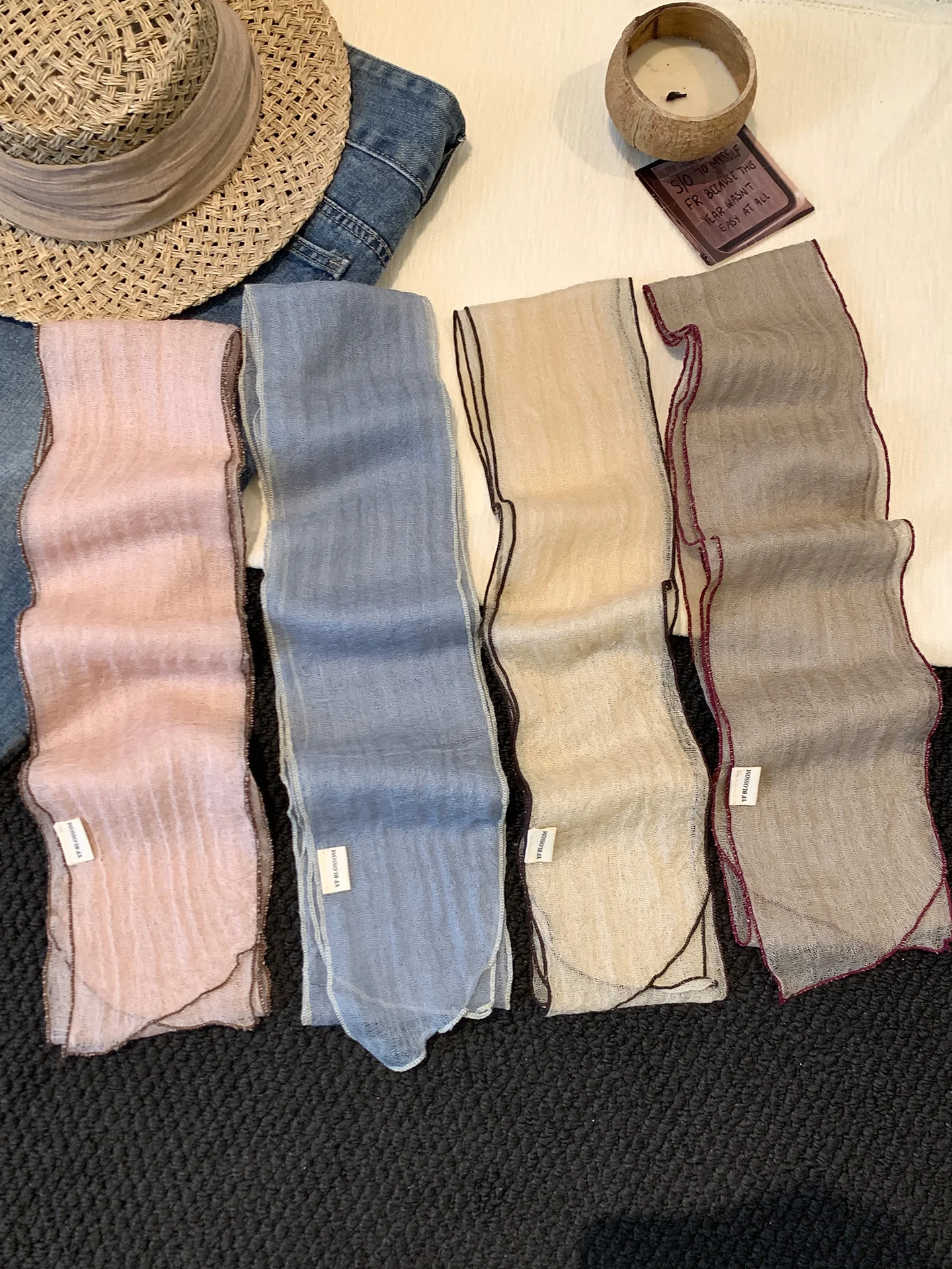 Bufanda larga de estilo japonés retro, cinta fina de algodón y lino, accesorio de primavera/verano para mujer, lazo para el c...
