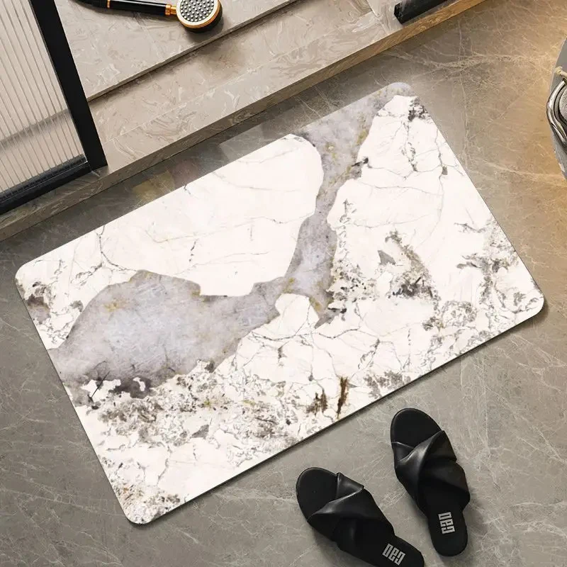 

VIKAMA Luxury-Inspired Marble Bathroom Mat, Anti-slip Water-Resistant Bath Rug, Stone Pattern Shower Floor Mat, Home Decoration