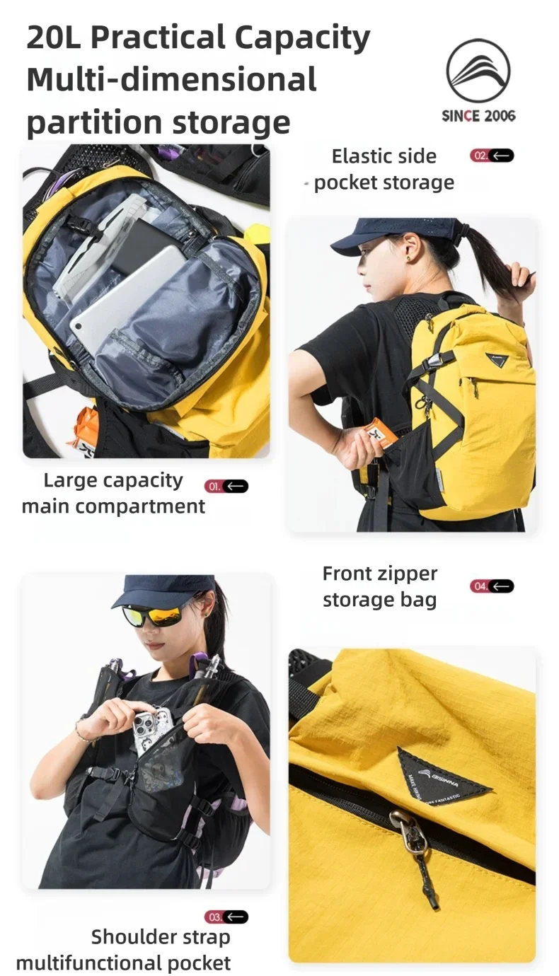 BISINNA Camping-Rucksack 20L Ultraleichter Wasserdichter Wanderrucksack für Männer und Frauen Outdoor Radfahren Reisen Klettern Tasche – Detail 5