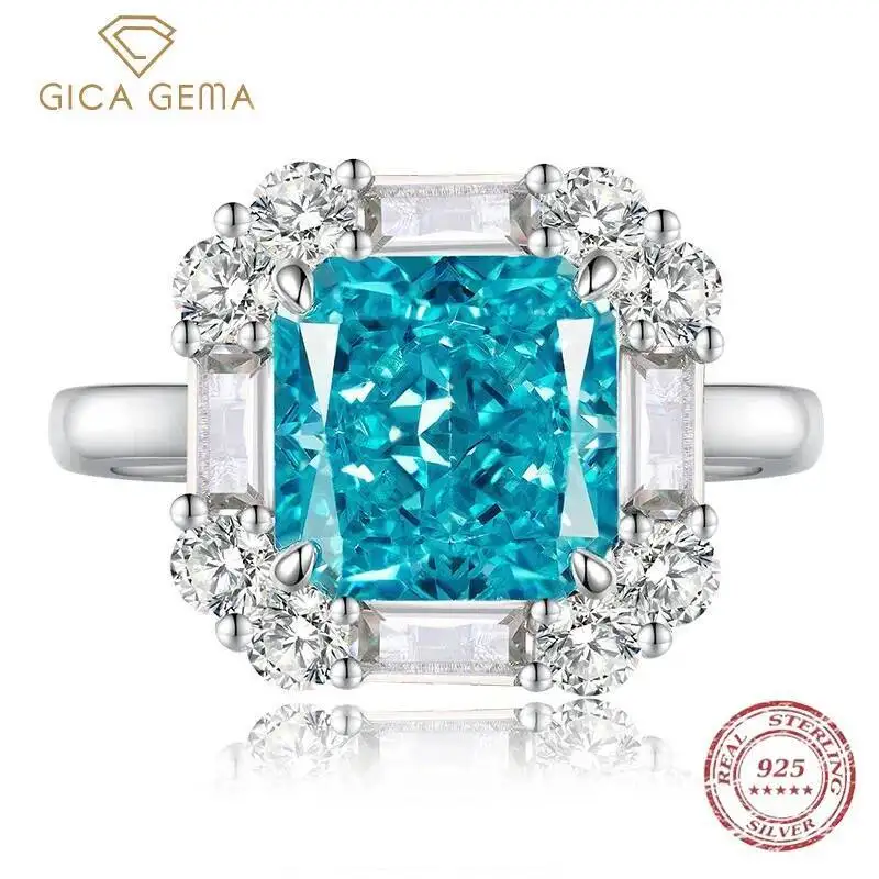

Gica Gema Новинка из стерлингового серебра 925 пробы 8*8 Морской синий ледяной цветок огранки Драгоценный камень Высококачественное персонализированное модное квадратное кольцо для женщин