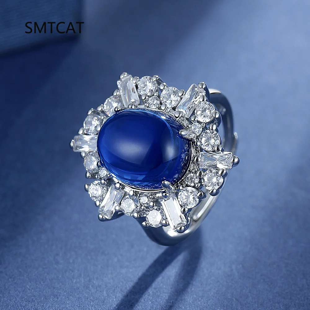

Oval Sapphire Rings for Women Trendy 925 Sterling Silver Fine Jewelry Gemstone Flower shaped Female Engagement Ring Gifts