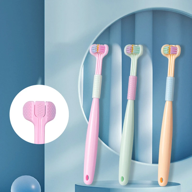 3D Stereo Three-Sided Toothbrush Ultra Fine Soft Hair Adult Toothbrush Tongue Scraper Deep Cleaning Health Oral Care Teeth Brush