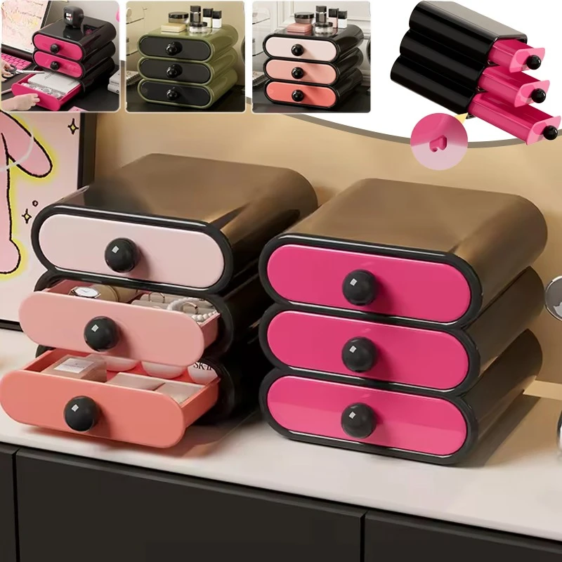 

1PC Colorful Advanced Sense Drawer Desktop Storage Cabinet 3 Layers Stackable Cosmetics Storage Box Multifunctional Storage Rack