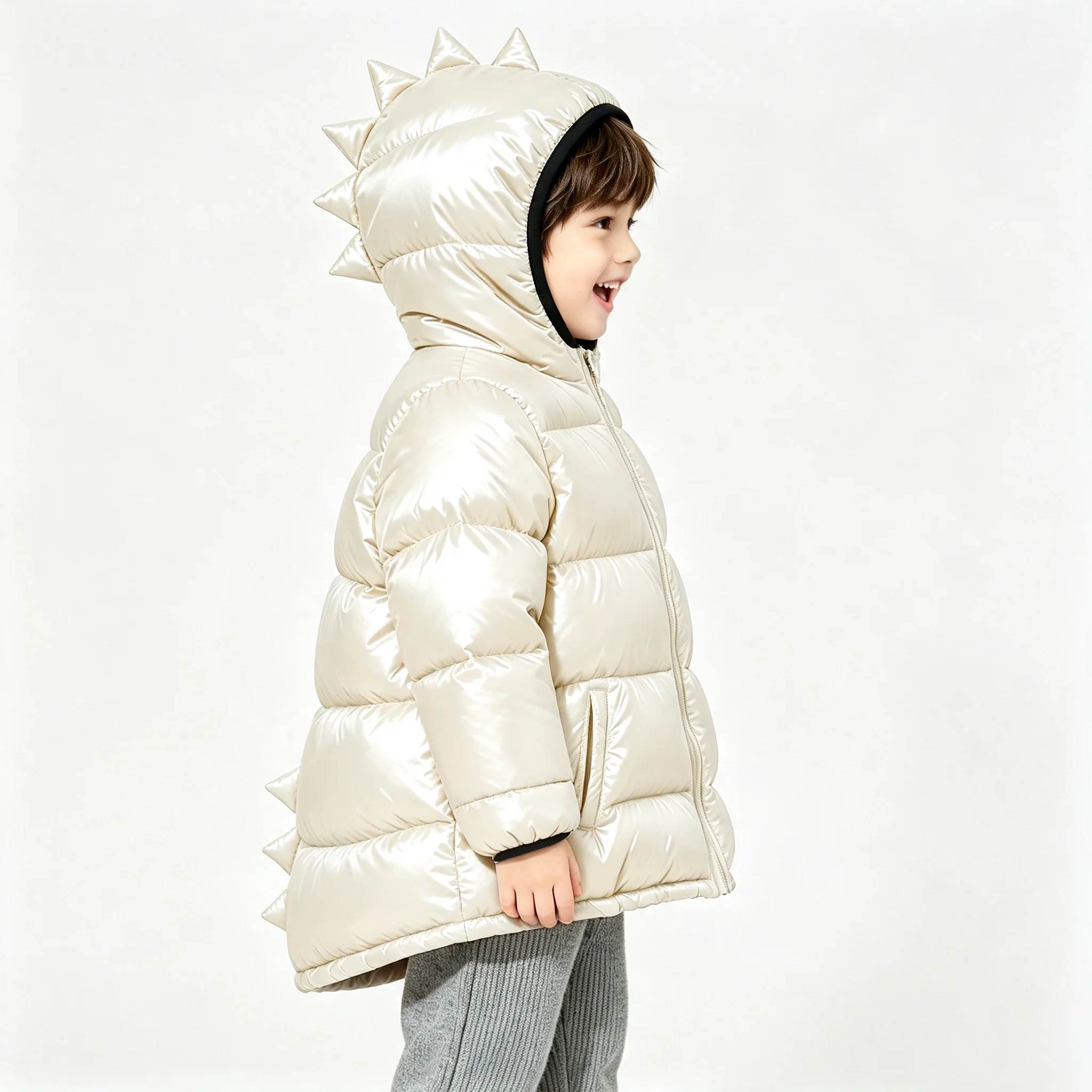 Waterproof Kids Down Parka Dinosaur Print Thicken Warm Winter Coat Toddler Boys Girls Snow Outerwear Jacket