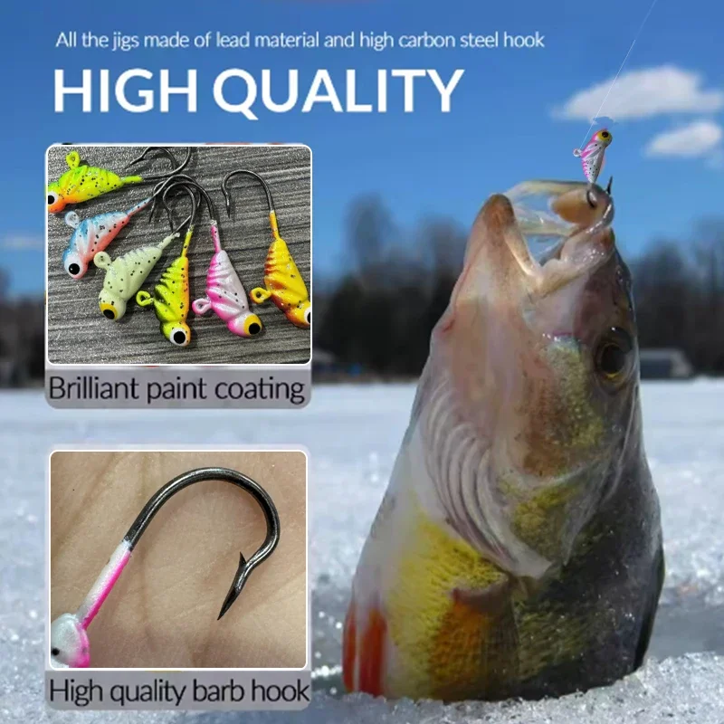 TAKEDO 2G 28MM Ice Fishing Hook 10# Micro Jig Head Hooks Ice Fishing Lures Jig Baits Winter Fishing Freshwater Bass Carp Trout