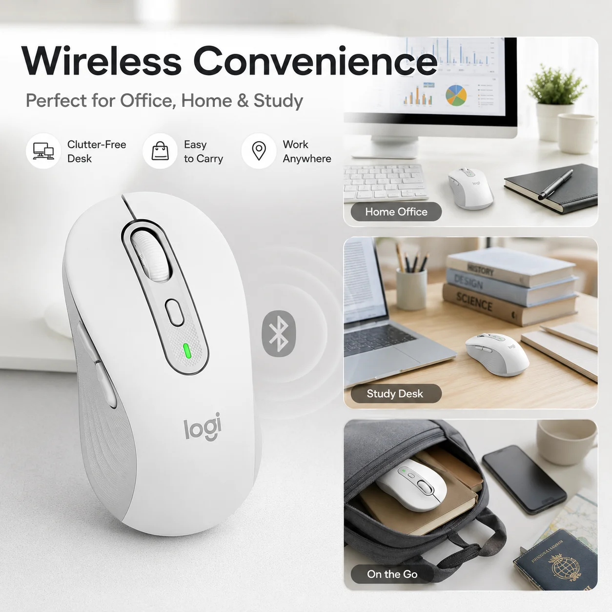 Mouse Sem Fio Silencioso Logitech M650L Bluetooth com Rolagem Inteligente e Conforto para PC Profissional, Mac e Laptop – Cliques Sem Ruído