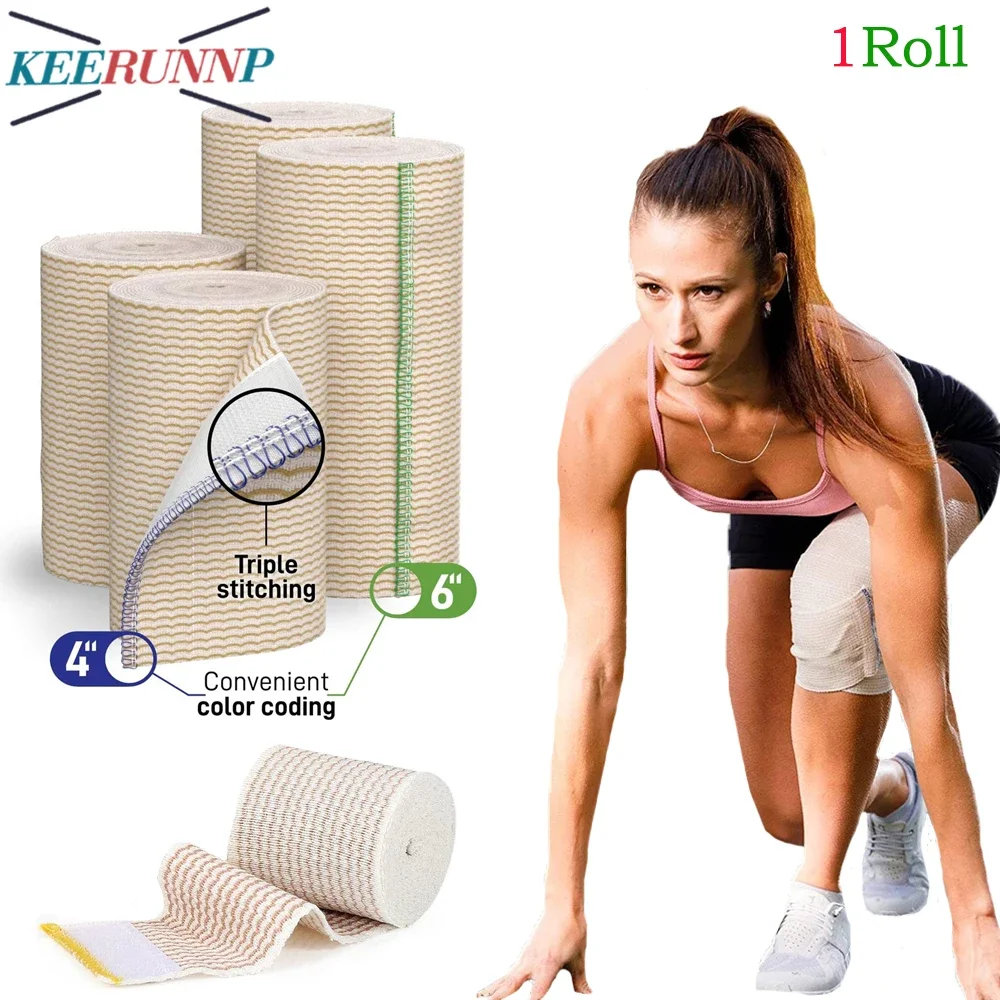 1Roll Elastic Bandage Wraps Compression Bandage with Self Closure Washable Reusable Elastic Bandage for Sports Sprained Injuries