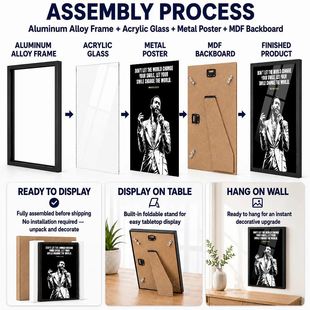 Marvin Gaye Framed Aluminum Metal Posters Customized Photo Music Inspired Wall Art For Listening Corner And Recording Studio