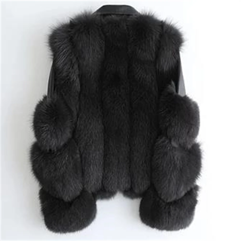 Faux Fox Fur Coats for Women Motorcycle Overcoat PU Leather Turn Down Collar Warm Jackets Warm Outwear Luxury Female Winter 2024